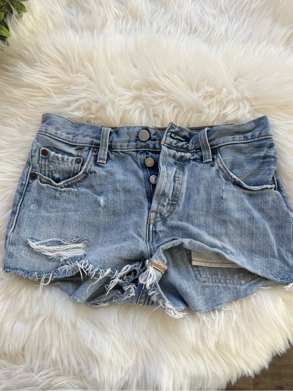 Levi's Light Blue Distressed Denim Cutoff Shorts